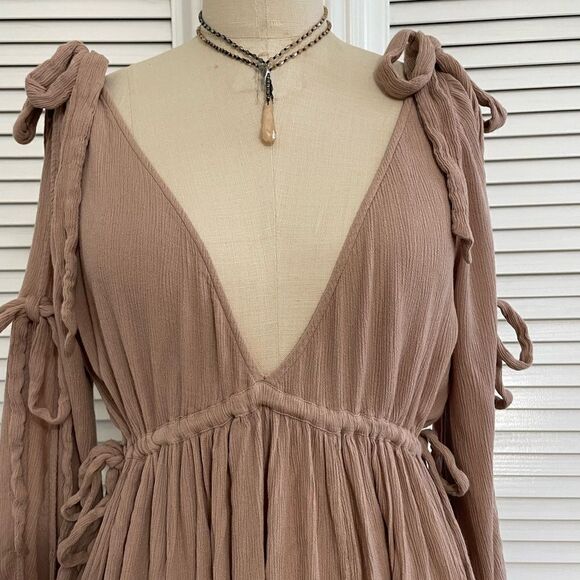 Free People Blush/Mauve Rayon Crinkle High-Low Flowy Dress Sz-S - Picture 2 of 14